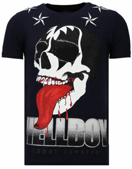 Local Fanatic Hellboy - Rhinestone T-shirt - Navy - Maten: L