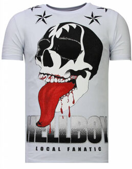 Local Fanatic Hellboy - Rhinestone T-shirt - Wit - Maten: L