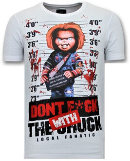 Local Fanatic Heren T shirt met Print - Bloody Chucky Angry - Wit - Maten: XL