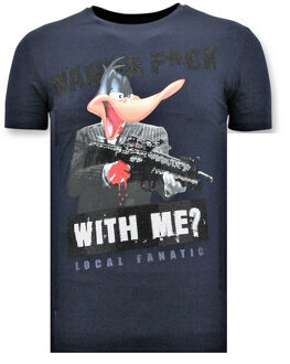 Local Fanatic Heren T shirt met Print - Shooting Duck Gun - Blauw - Maten: M