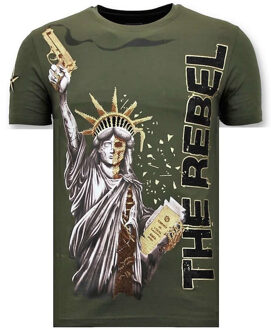 Local Fanatic Heren T-shirt met Rhinestone - The Rebel - Groen - Maten: S