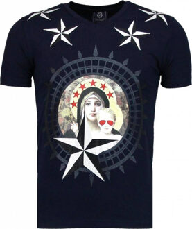 Local Fanatic Holy Mary - Rhinestone T-shirt - Navy - Maten: M
