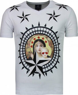 Local Fanatic Holy Mary - Rhinestone T-shirt - Wit - Maten: S