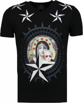 Local Fanatic Holy Mary - Rhinestone T-shirt - Zwart - Maten: S