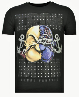 Local Fanatic Iron Man Popeye - Rhinestone T-shirt - Zwart - Maten: L