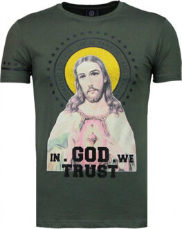 Local Fanatic Jesus - Rhinestone T-shirt - Groen - Maten: L