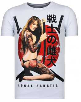 Local Fanatic Killer Bitch - Rhinestone T-shirt - Wit - Maten: L