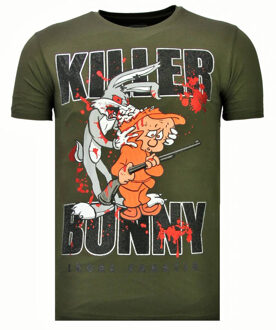 Local Fanatic Killer Bunny - Rhinestone T-shirt - Khaki - Maten: L
