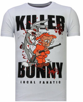 Local Fanatic Killer Bunny - Rhinestone T-shirt - Wit - Maten: L