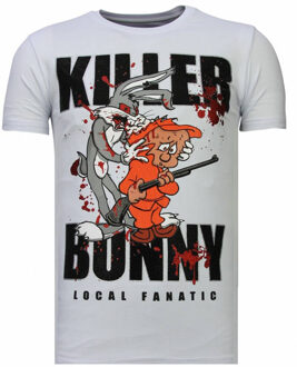 Local Fanatic Killer Bunny - Rhinestone T-shirt - Wit - Maten: S