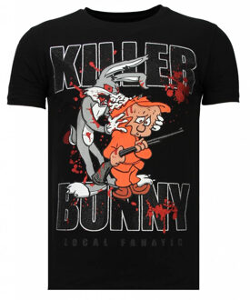 Local Fanatic Killer Bunny - Rhinestone T-shirt - Zwart - Maten: L