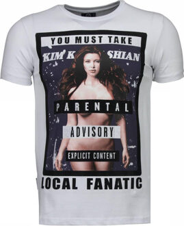 Local Fanatic Kim Kardashian - Rhinestone T-shirt - Wit - Maten: L