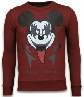 Local Fanatic Kiss My Mickey - Rhinestone Sweater - Bordeaux - Maten: M