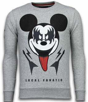 Local Fanatic Kiss My Mickey - Rhinestone Sweater - Grijs - Maten: M