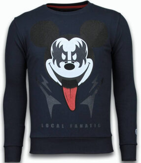Local Fanatic Kiss My Mickey - Rhinestone Sweater - Navy - Maten: L