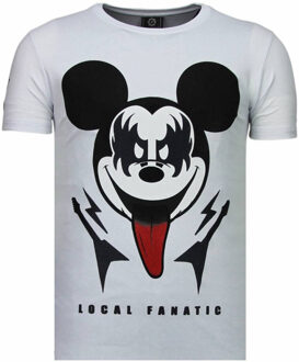 Local Fanatic Kiss My Mickey - Rhinestone T-shirt - Wit - Maten: L