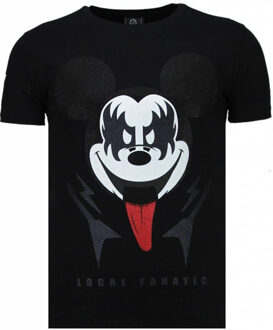 Local Fanatic Kiss My Mickey - Rhinestone T-shirt - Zwart - Maten: L