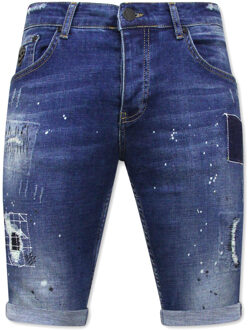 Local Fanatic Korte jeans met verfspatten stretch 1035 Blauw - 31