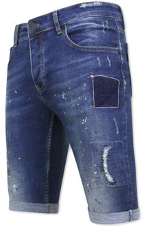 Local Fanatic Korte jeans met verfspatten stretch 1035 Blauw - 31