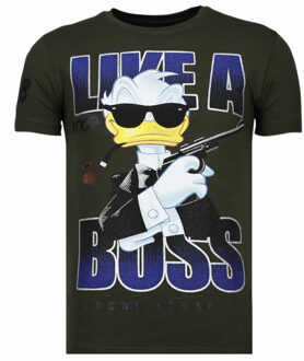 Local Fanatic Like A Boss - Rhinestone T-shirt - Khaki - Maten: L