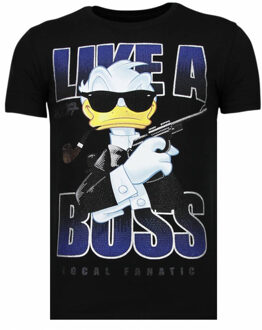 Local Fanatic Like A Boss - Rhinestone T-shirt - Zwart - Maten: L