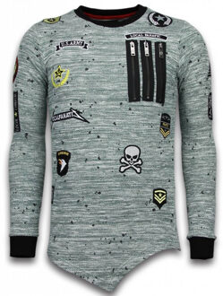 Local Fanatic Longfit Asymmetric Embroidery - Sweater Patches - US Army - Groen - Maten: L
