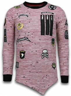 Local Fanatic Longfit Asymmetric Embroidery - Sweater Patches - US Army - Roze - Maten: XXL