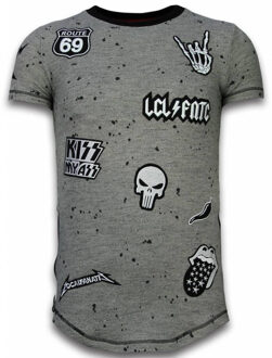 Local Fanatic Longfit Asymmetric Embroidery - T-Shirt Patches - Rockstar - Grijs - Maten: M