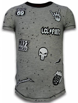 Local Fanatic Longfit Asymmetric Embroidery - T-Shirt Patches - Rockstar - Grijs - Maten: S