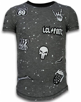 Local Fanatic Longfit Asymmetric Embroidery - T-Shirt Patches - Rockstar - Zwart - Maten: S