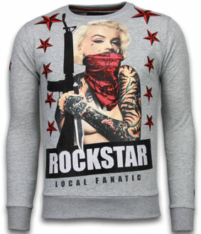 Local Fanatic Marilyn Rockstar - Rhinestone Sweater - Grijs - Maten: XXL