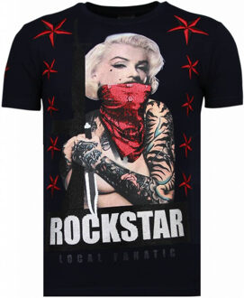 Local Fanatic Marilyn Rockstar - Rhinestone T-shirt - Blauw - Maten: L