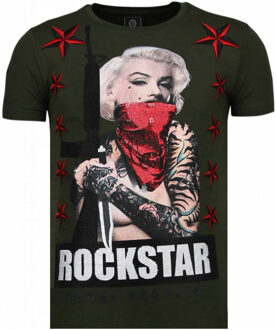 Local Fanatic Marilyn Rockstar - Rhinestone T-shirt - Groen - Maten: L