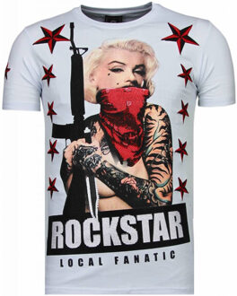 Local Fanatic Marilyn Rockstar - Rhinestone T-shirt - Wit - Maten: L