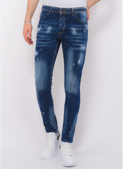 Local Fanatic Men's paint splatter stonewashed jeans slim fit - maat 34 Blauw