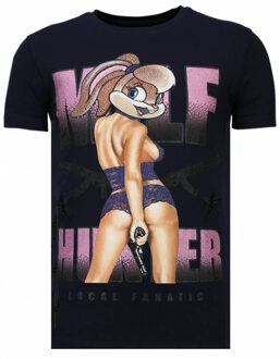 Local Fanatic Milf Hunter - Rhinestone T-shirt - Navy - Maten: S