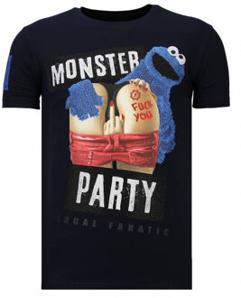 Local Fanatic Monster Party - Rhinestone T-shirt - Navy - Maten: M