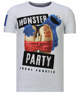 Local Fanatic Monster Party - Rhinestone T-shirt - Wit - Maten: M