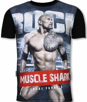 Local Fanatic Muscle Shark Rock - Digital Rhinestone T-shirt - Zwart - Maten: L