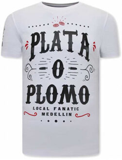 Local Fanatic Narcos plata o plomo t-shirt - maat L Wit