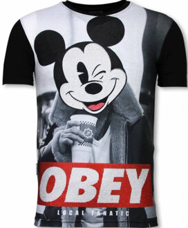 Local Fanatic Obey Mouse - Digital Rhinestone T-shirt - Zwart - Maten: XL