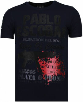 Local Fanatic Pablo Escobar Narcos - Rhinestone T-shirt - Blauw - Maten: L