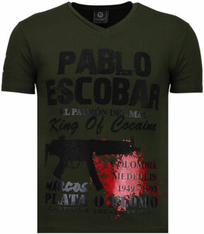 Local Fanatic Pablo Escobar Narcos - Rhinestone T-shirt - Groen - Maten: L