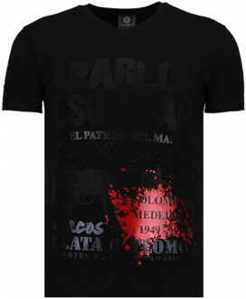 Local Fanatic Pablo Escobar Narcos - Rhinestone T-shirt - Zwart/Navy - Maten: L