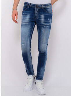 Local Fanatic Paint splash ripped jeans slim fit Blauw - 34