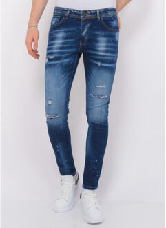 Local Fanatic Paint splatter ripped jeans slim fit Blauw - 33