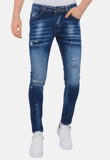 Local Fanatic Paint splatter ripped jeans slim fit Blauw - 38