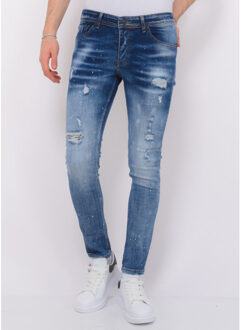 Local Fanatic Paint splatter stonewashed jeans mens slim fit Blauw - 34