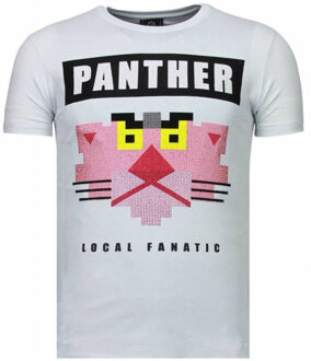 Local Fanatic Panther For A Cougar - Rhinestone T-shirt - Wit - Maten: L