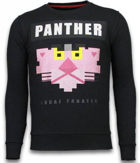 Local Fanatic Panther - Rhinestone Sweater - Black - Maten: L